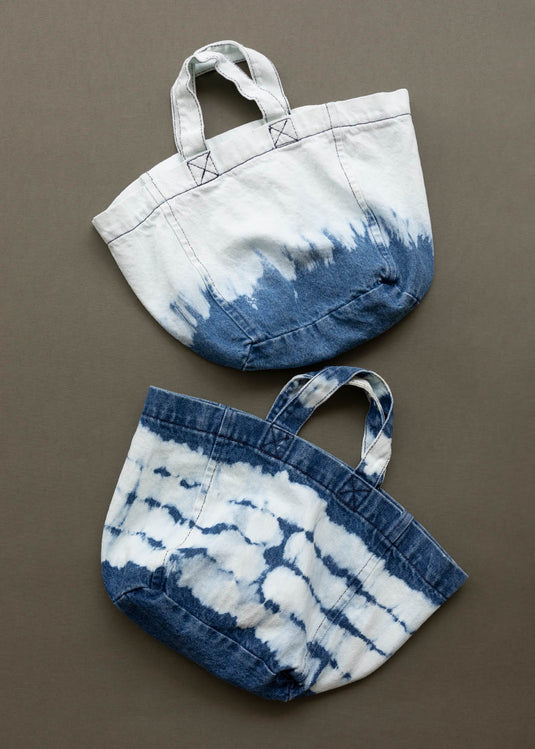 Mini tote bag denim rayas