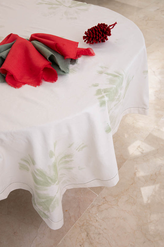 Mantel blanco flores verdes