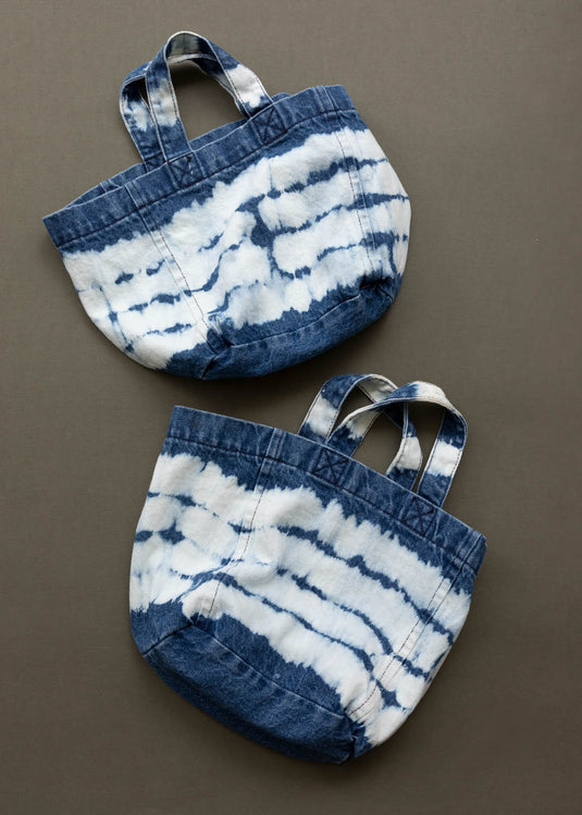 Mini tote bag denim rayas